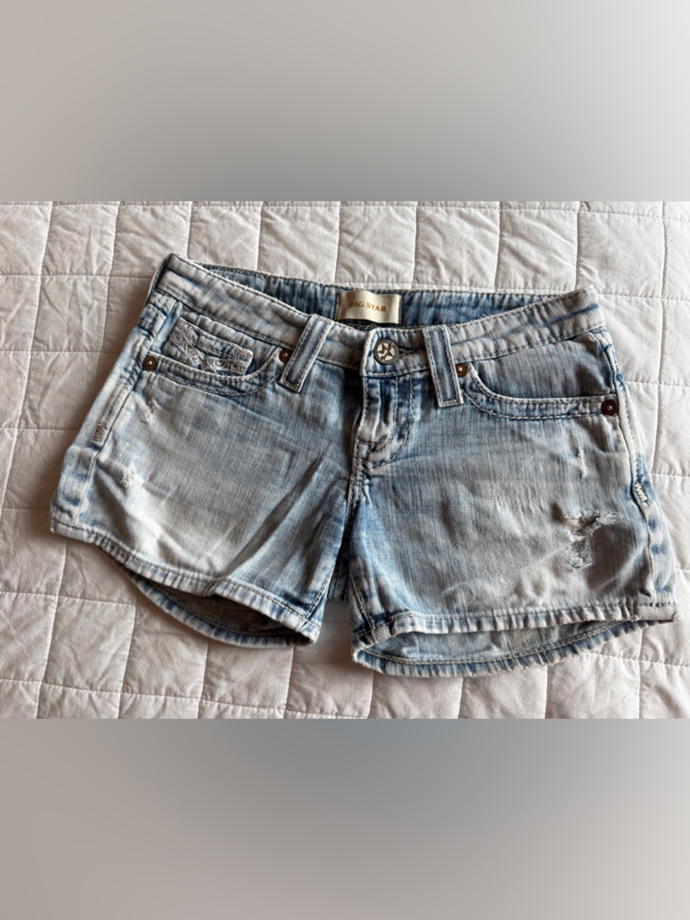 Big Star Light Wash Denim Shorts with Distressed Detail